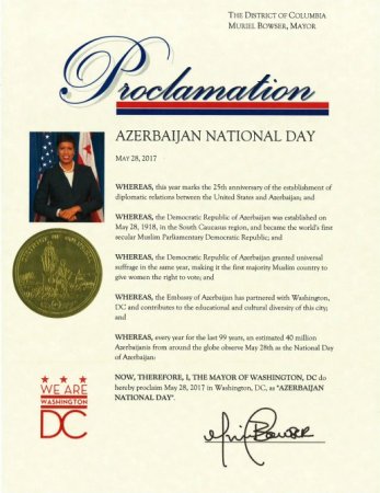 28 May Vaşinqtonda Azərbaycan Milli Günü elan edilib